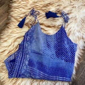 Blue pattern delicate silk top